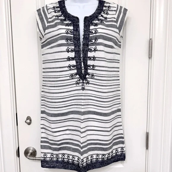 Calypso St. Barth Ro Striped Navy and White Embroidered Tunic Dress XS - Picture 4 of 8